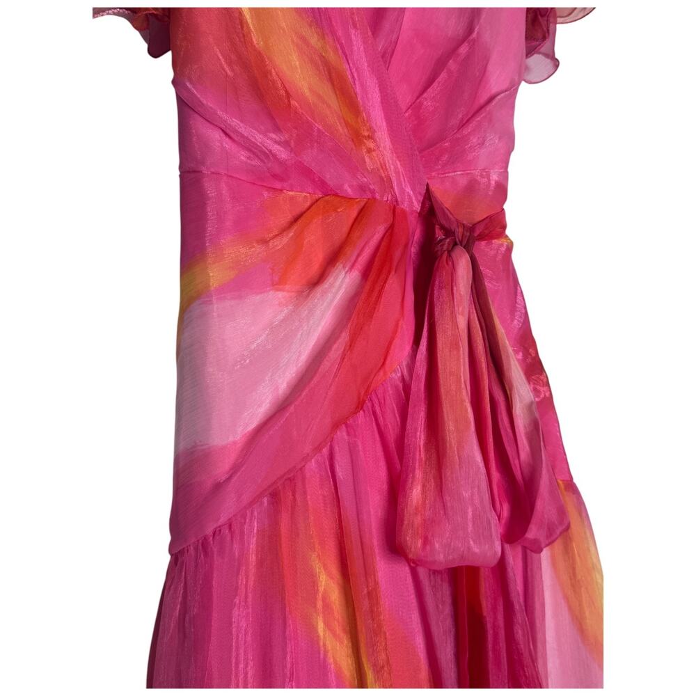 Hutch Anthropologie Watercolor Wrap Maxi Dress Pink Coral Yellow Small NWT - Picture 14 of 16
